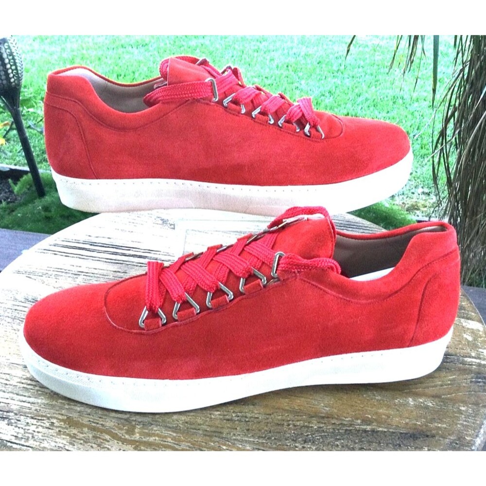 Stuart Weitzman Size 9.5 The Gaming Suede Trainer Sneaker Red Orange Womans Shoe